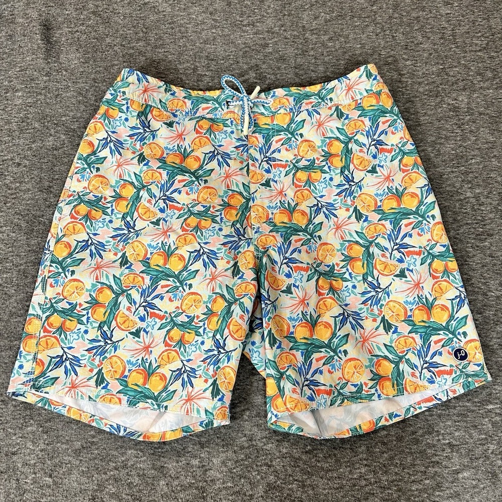 Johnnie-O Mens Swim Trunks Shorts Half Elastic Citrus Orange Print Medium